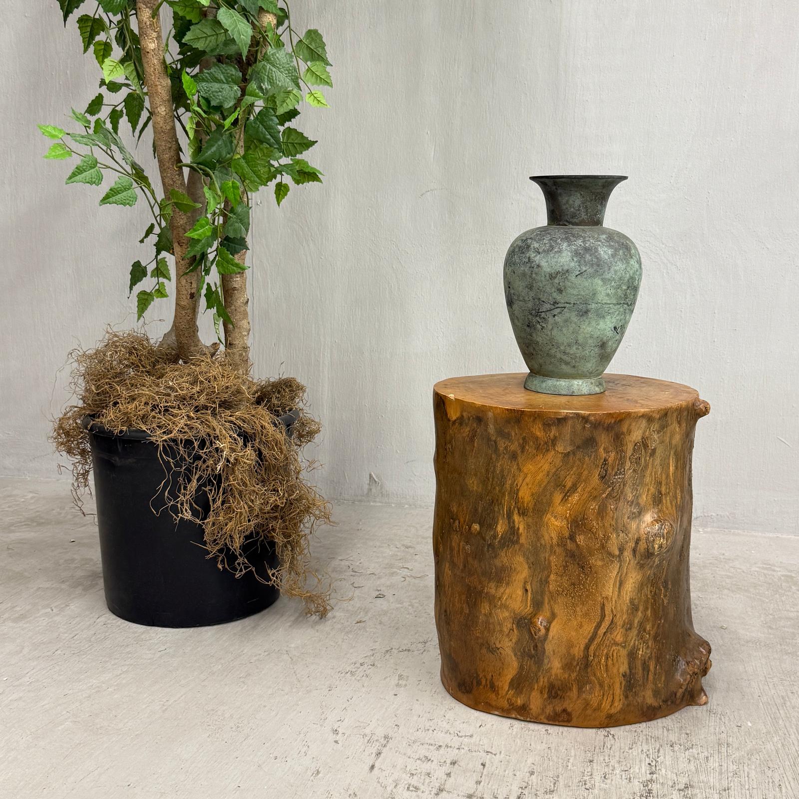 Skinny Golden Brown Reclaimed Tree Trunk Side Pedestal Table - FEA Home