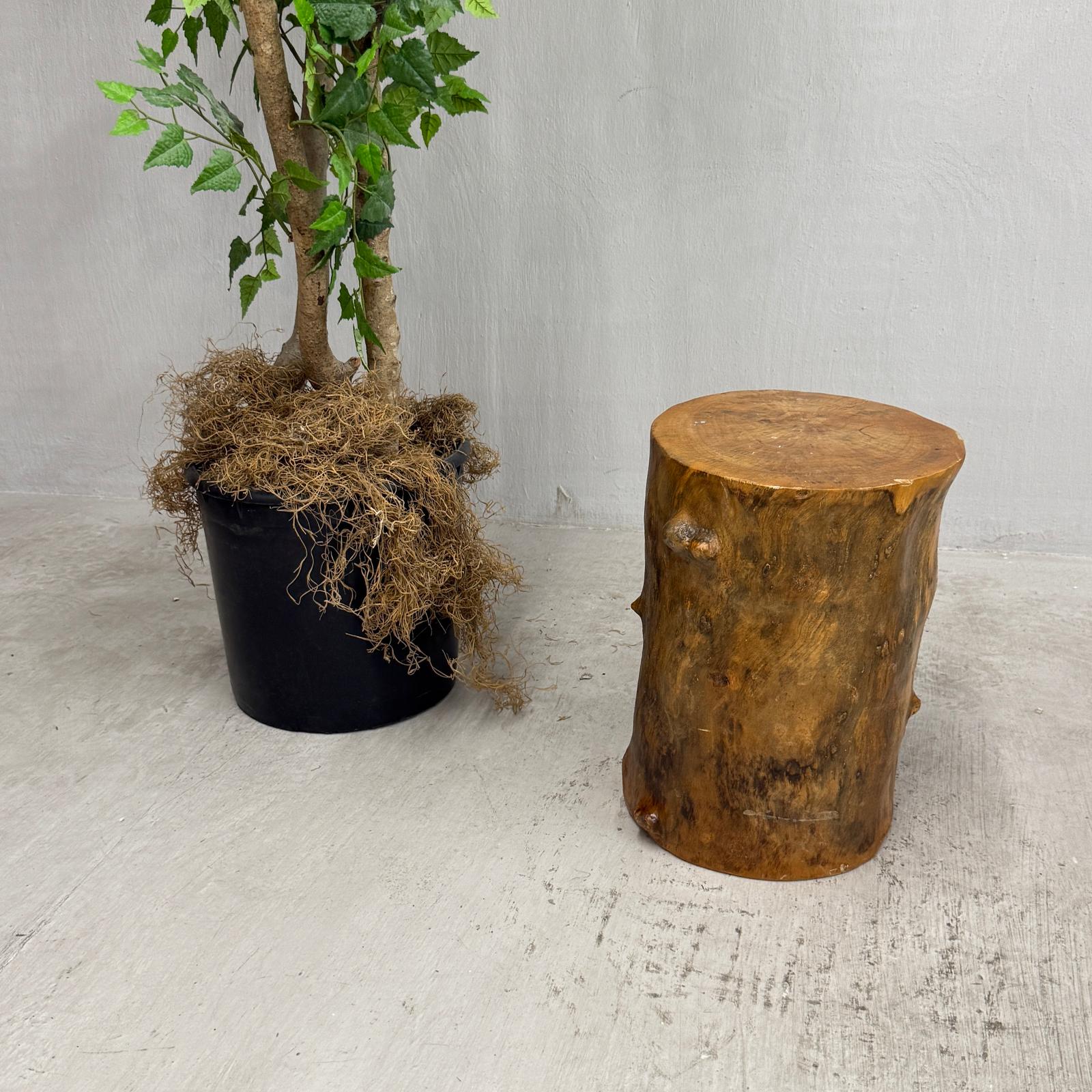 Skinny Golden Brown Reclaimed Tree Trunk Side Pedestal Table - FEA Home