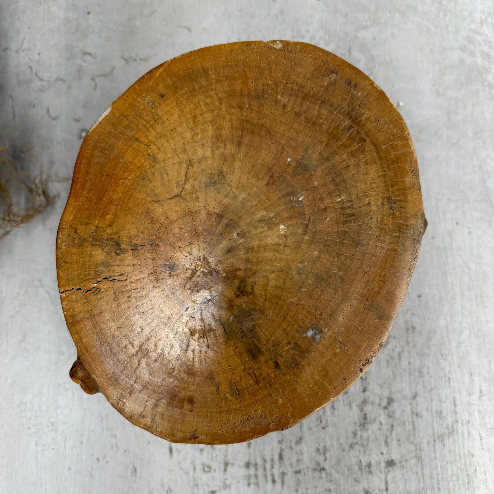 Skinny Golden Brown Reclaimed Tree Trunk Side Pedestal Table - FEA Home