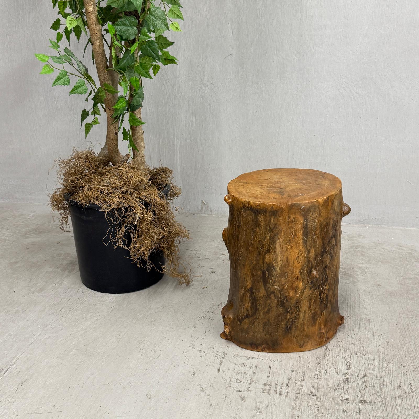 Skinny Golden Brown Reclaimed Tree Trunk Side Pedestal Table - FEA Home