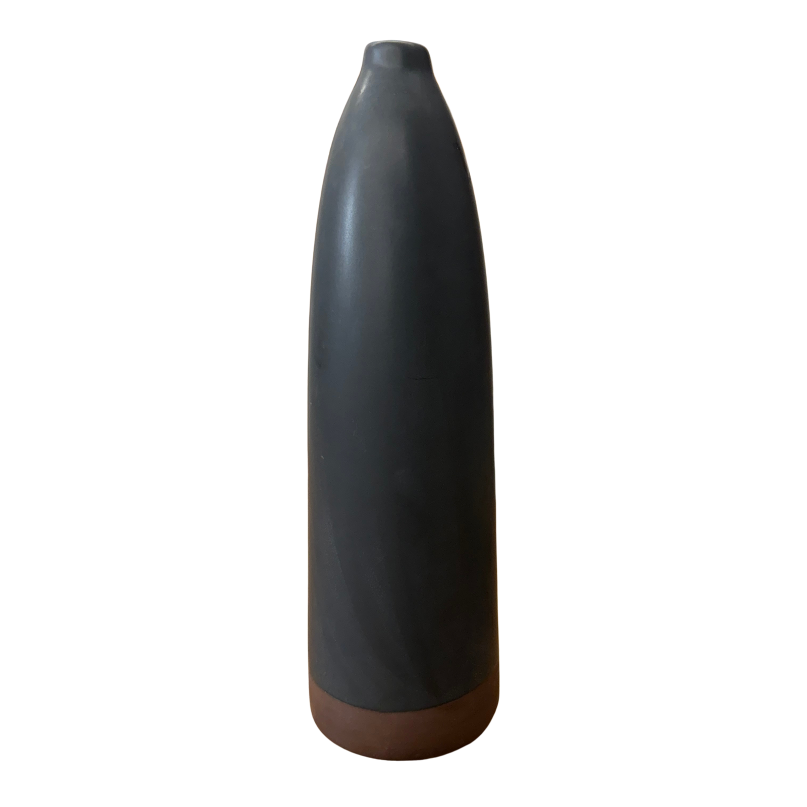 Skinny Midnight Black Ceramic Matte Vase with Brown Base - FEA Home