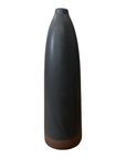 Skinny Midnight Black Ceramic Matte Vase with Brown Base - FEA Home
