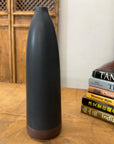 Skinny Midnight Black Ceramic Matte Vase with Brown Base - FEA Home