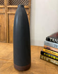 Skinny Midnight Black Ceramic Matte Vase with Brown Base - FEA Home