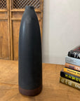 Skinny Midnight Black Ceramic Matte Vase with Brown Base - FEA Home