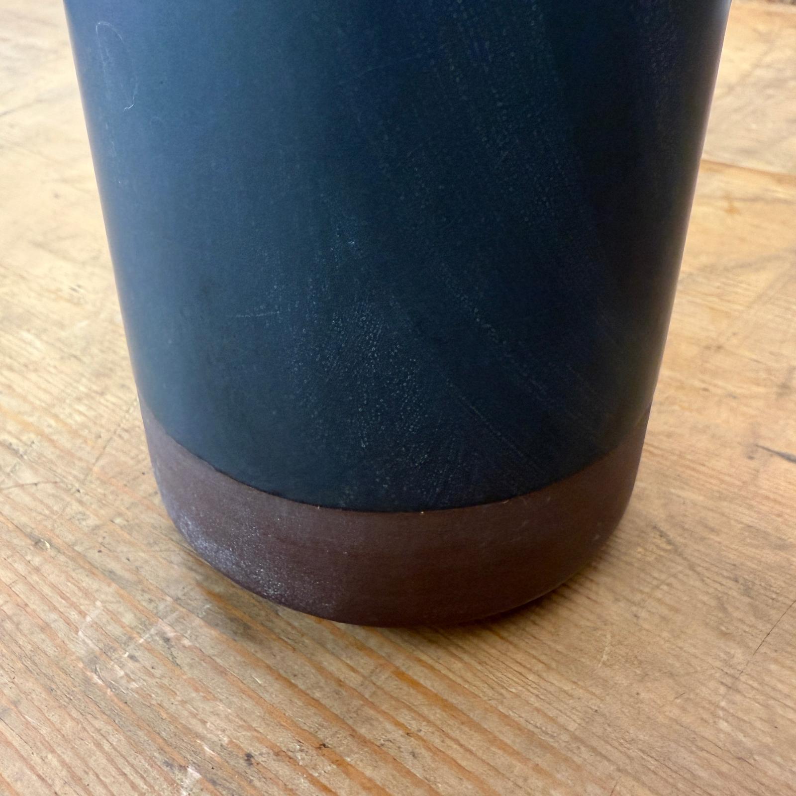 Skinny Midnight Black Ceramic Matte Vase with Brown Base - FEA Home