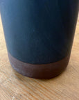 Skinny Midnight Black Ceramic Matte Vase with Brown Base - FEA Home