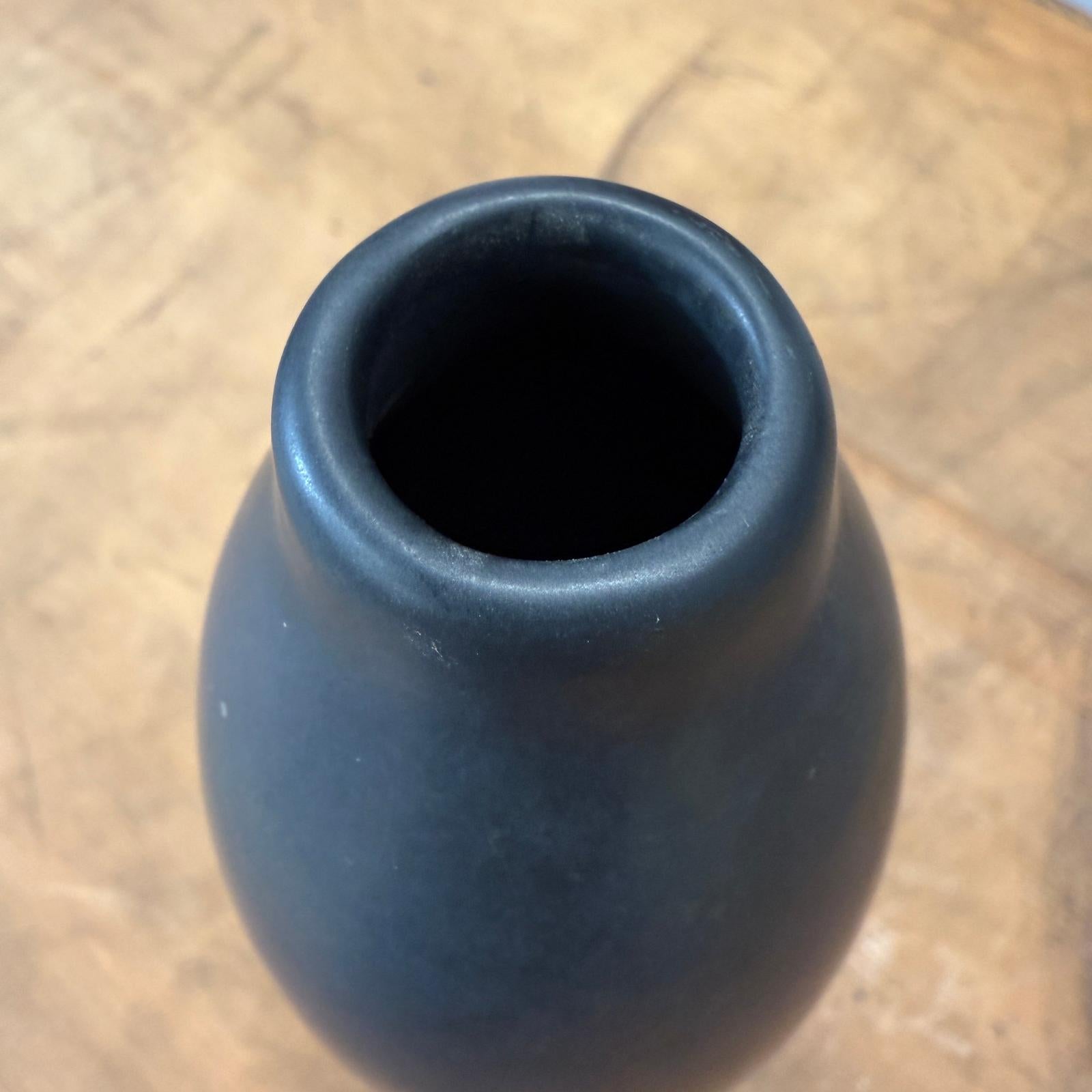 Skinny Midnight Black Ceramic Matte Vase with Brown Base - FEA Home