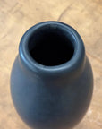 Skinny Midnight Black Ceramic Matte Vase with Brown Base - FEA Home