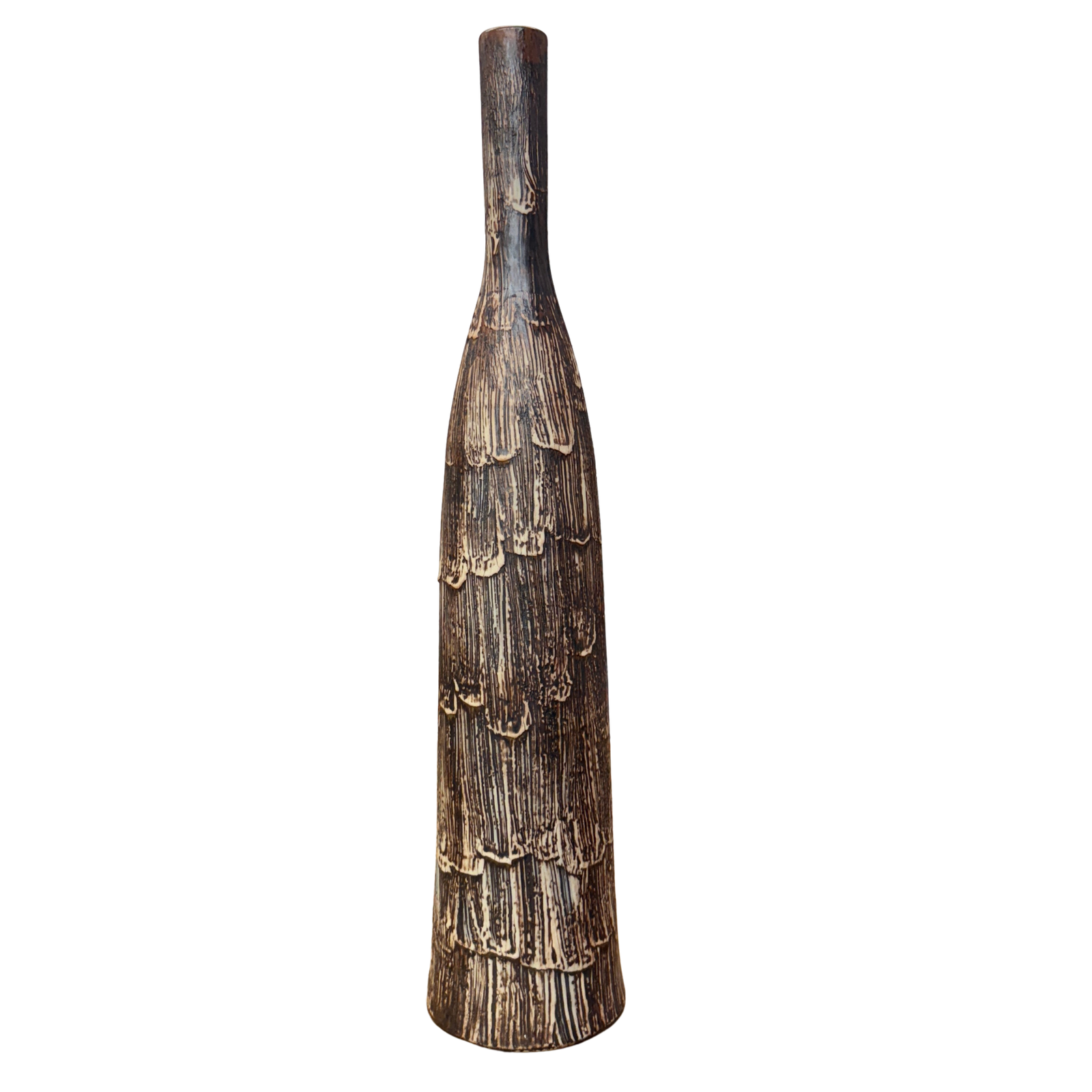 Slim Bottle Shaped Textured Brown &amp; White Ceramic Vase, SKU , image 1