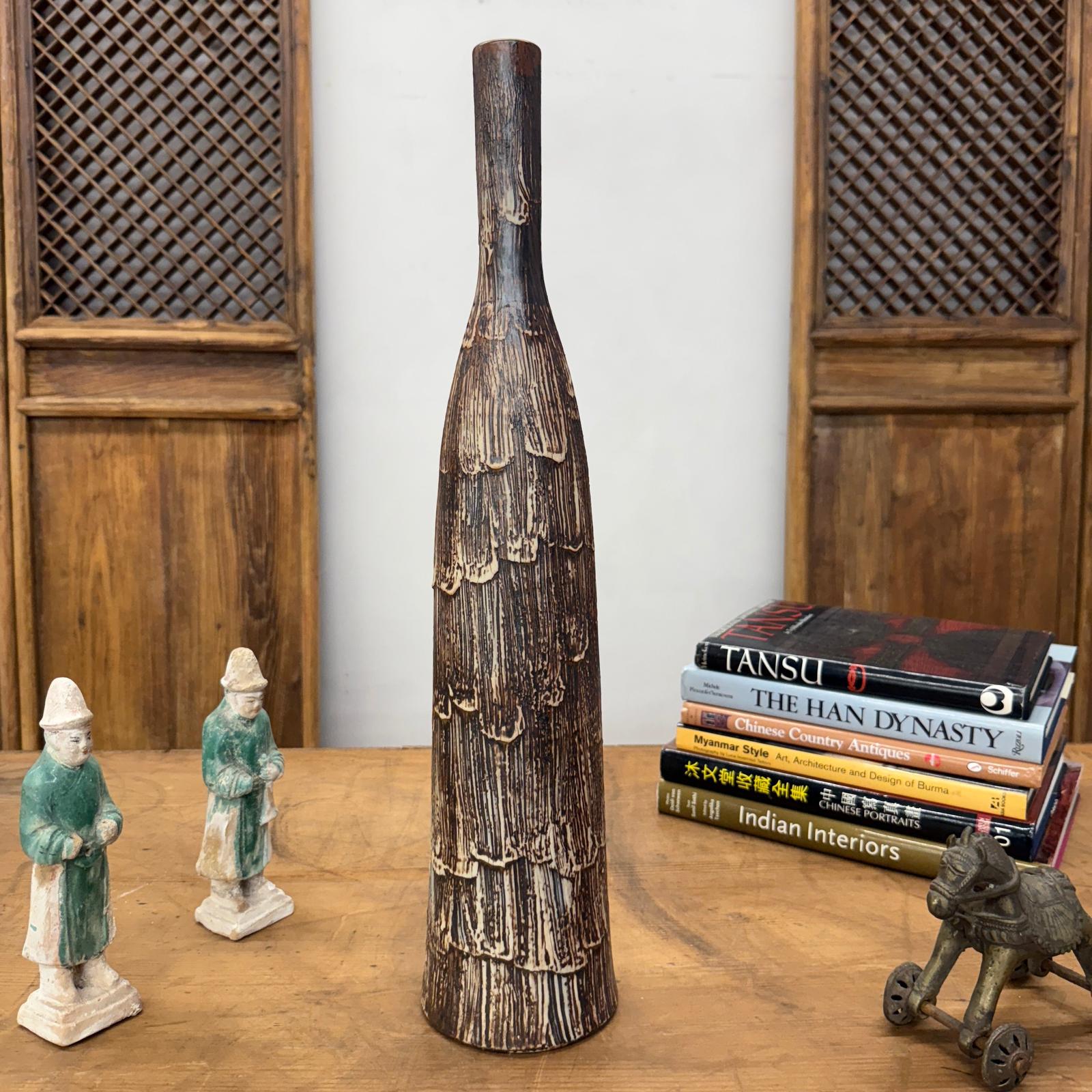 Slim Bottle Shaped Textured Brown &amp; White Ceramic Vase, SKU , image 2