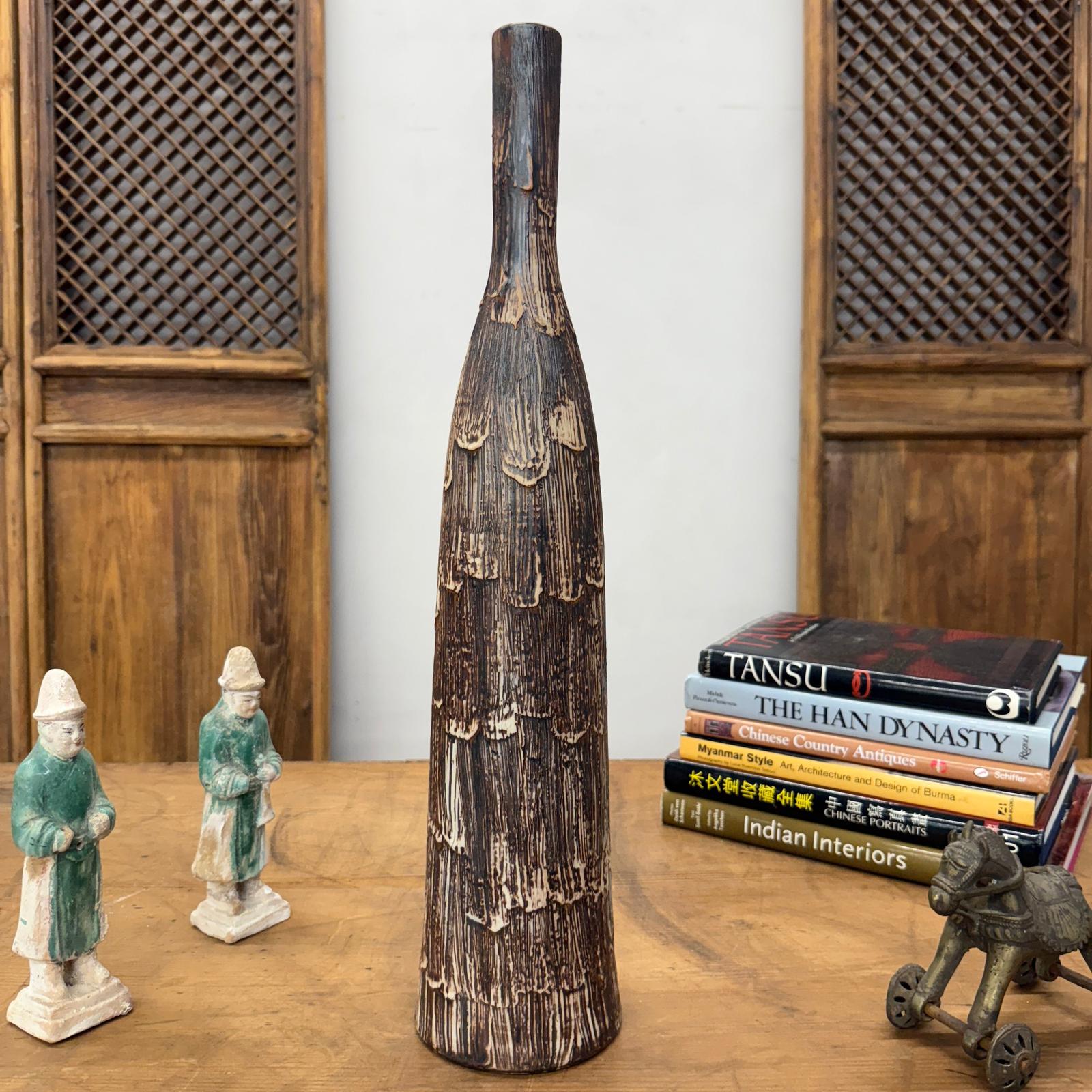Slim Bottle Shaped Textured Brown &amp; White Ceramic Vase, SKU , image 3