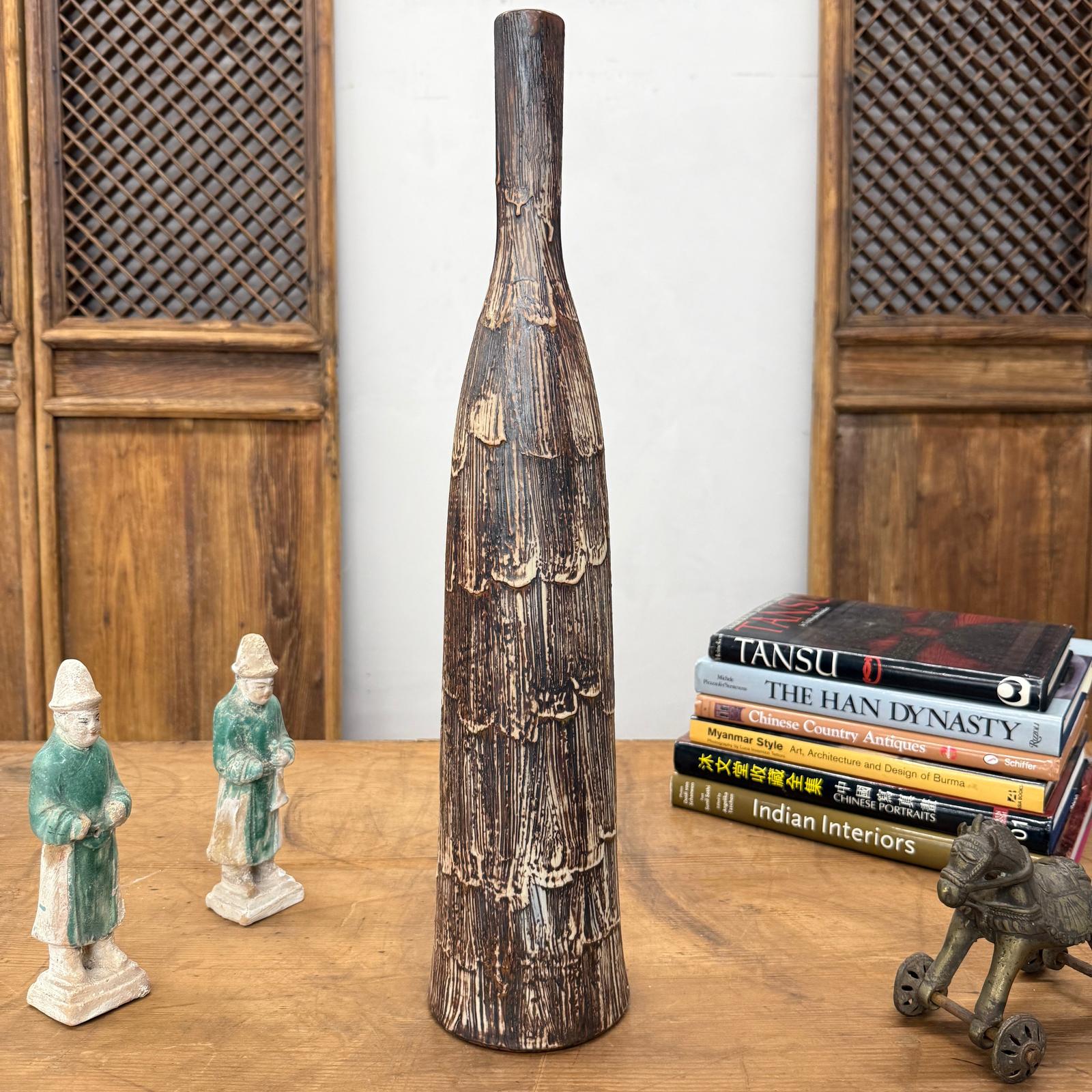Slim Bottle Shaped Textured Brown &amp; White Ceramic Vase, SKU , image 4