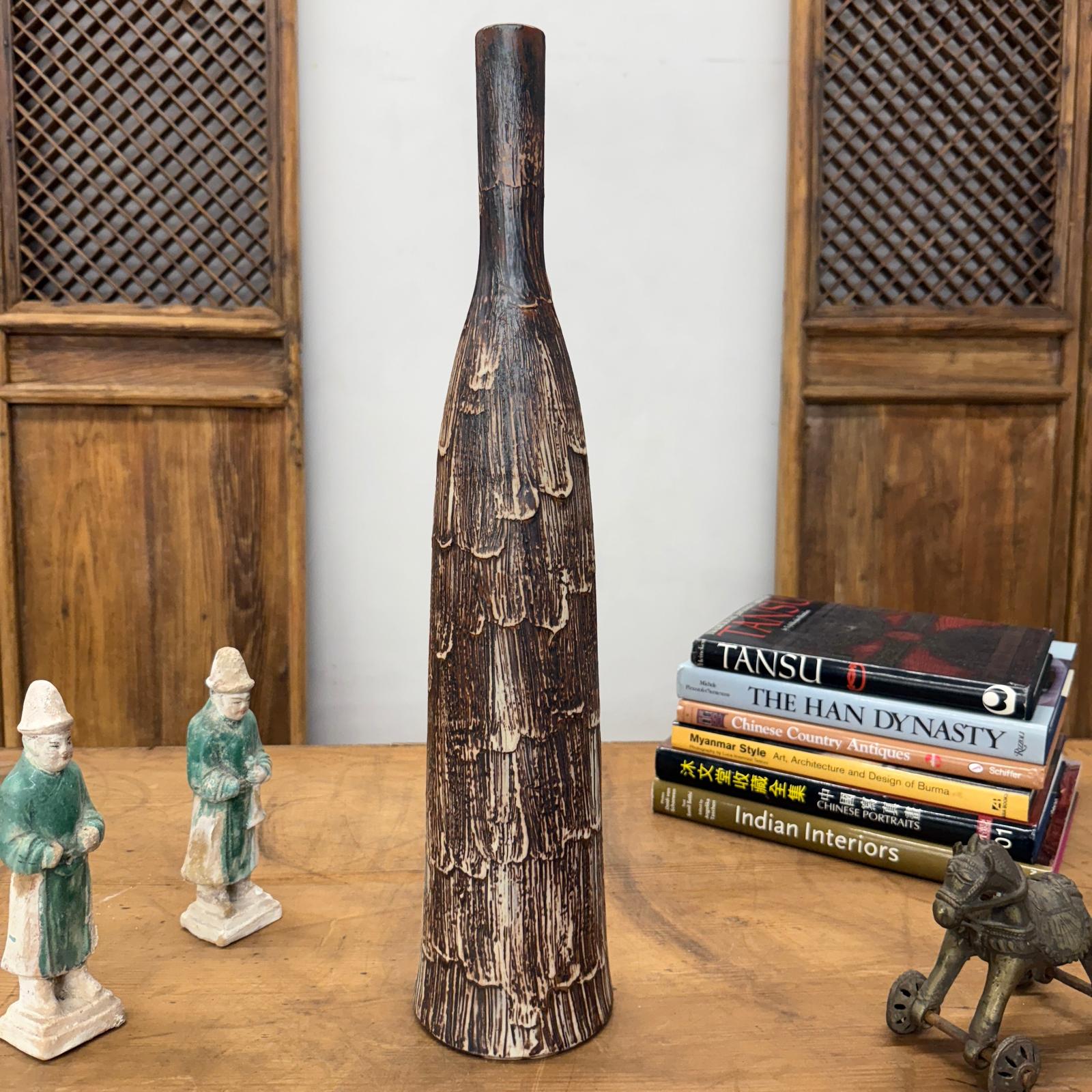 Slim Bottle Shaped Textured Brown &amp; White Ceramic Vase, SKU , image 5