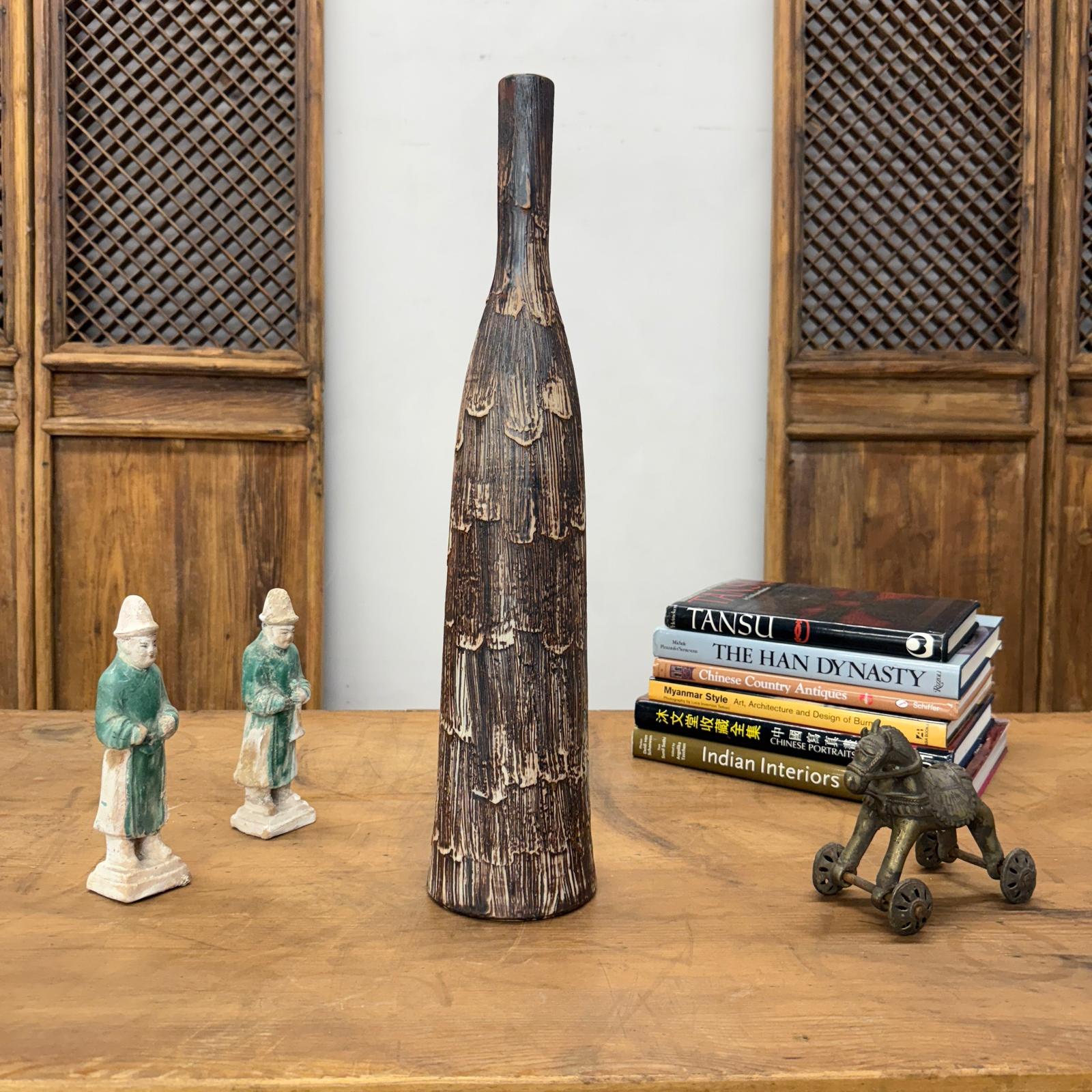 Slim Bottle Shaped Textured Brown &amp; White Ceramic Vase, SKU , image 6