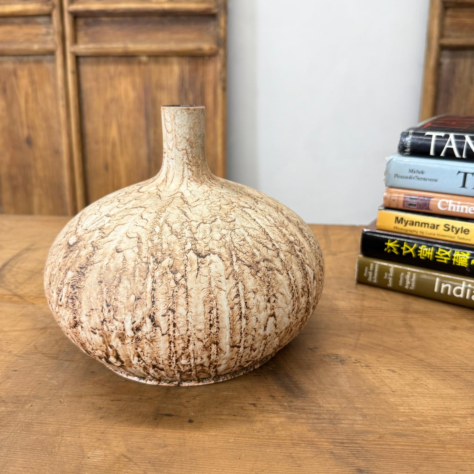Small and Round Textured Sand and Cream Prem Vase - FEA Home
