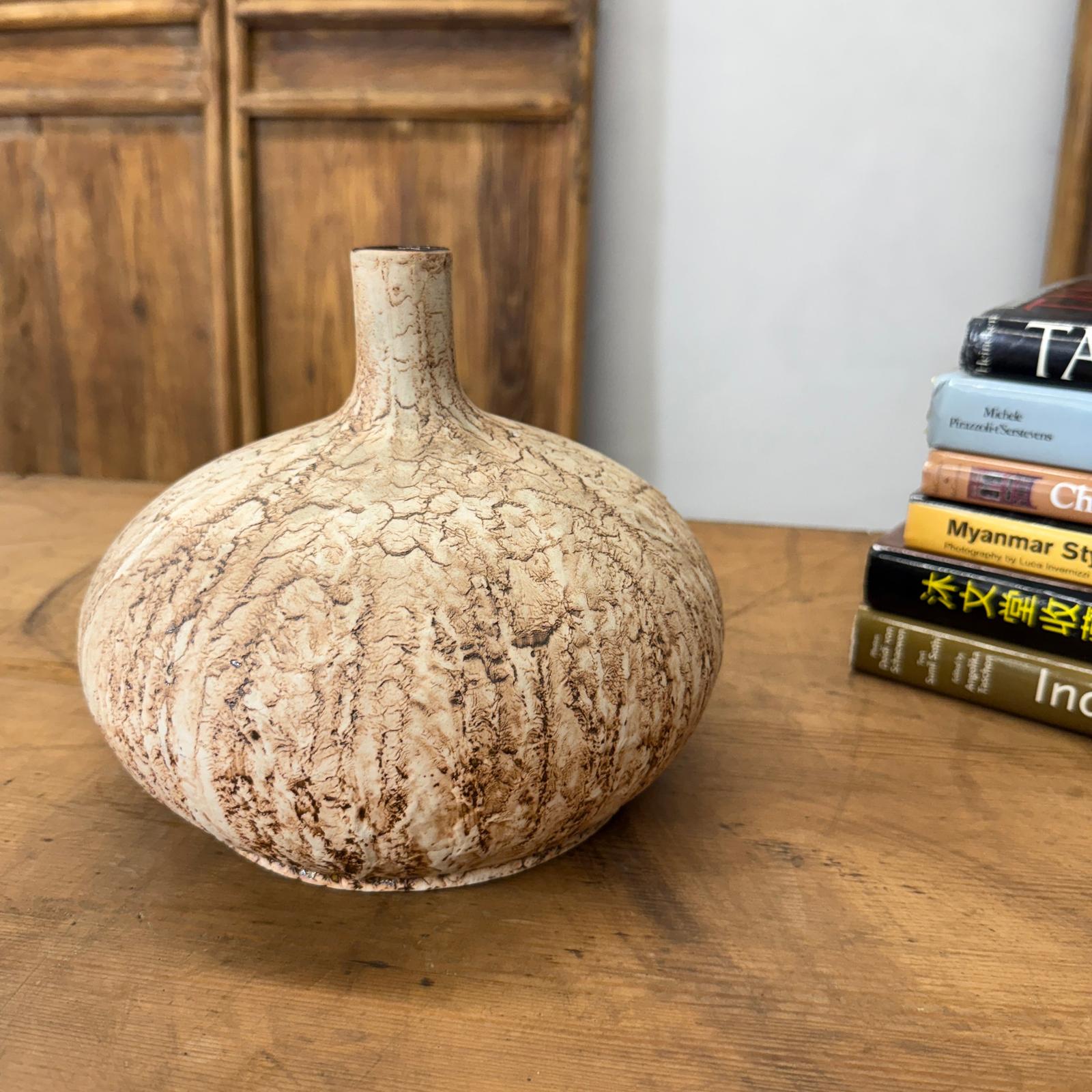 Small and Round Textured Sand and Cream Prem Vase - FEA Home
