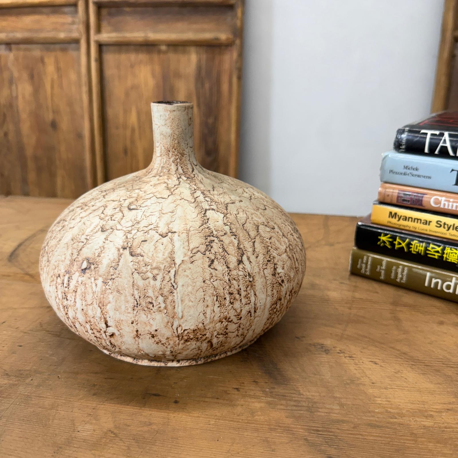 Small and Round Textured Sand and Cream Prem Vase - FEA Home