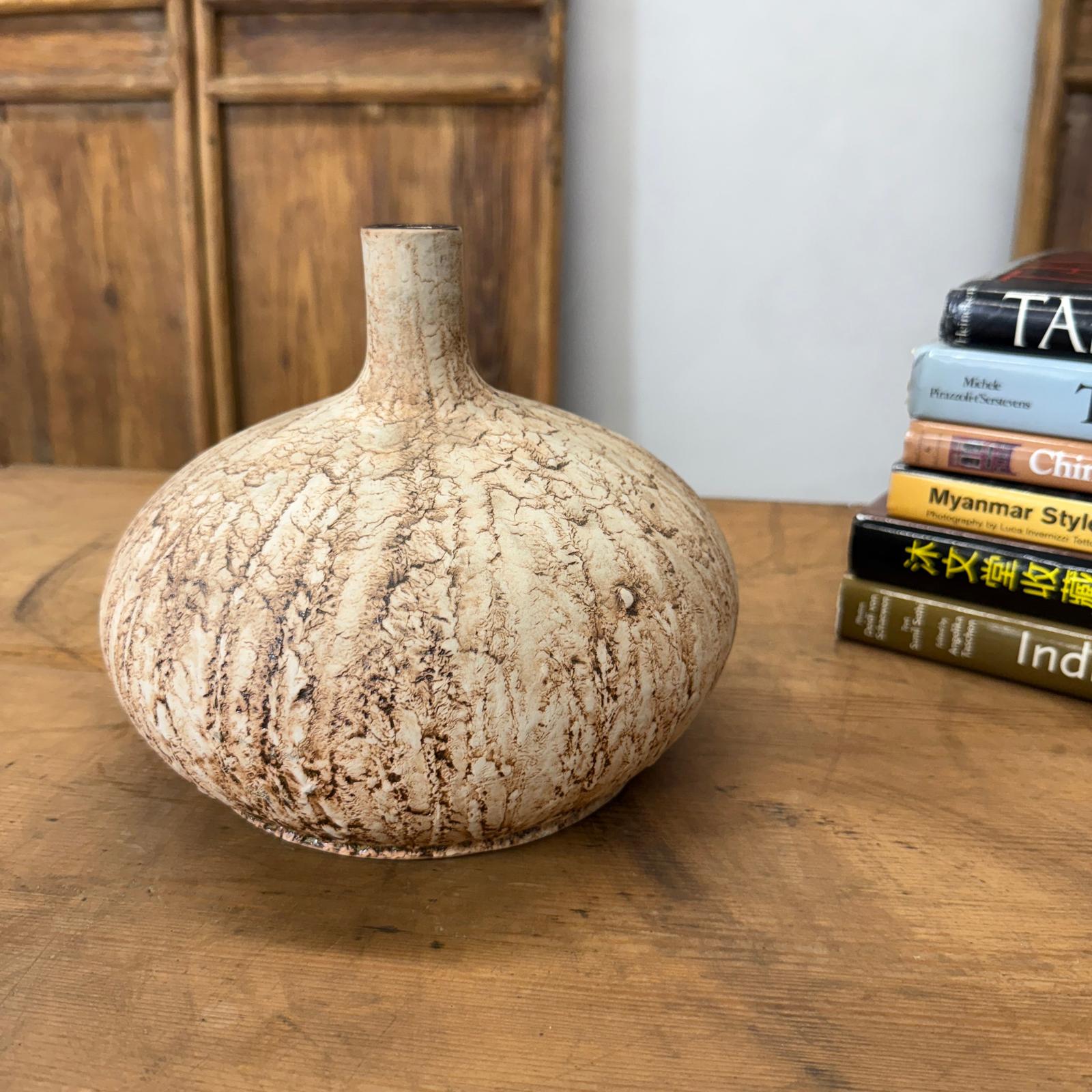 Small and Round Textured Sand and Cream Prem Vase - FEA Home