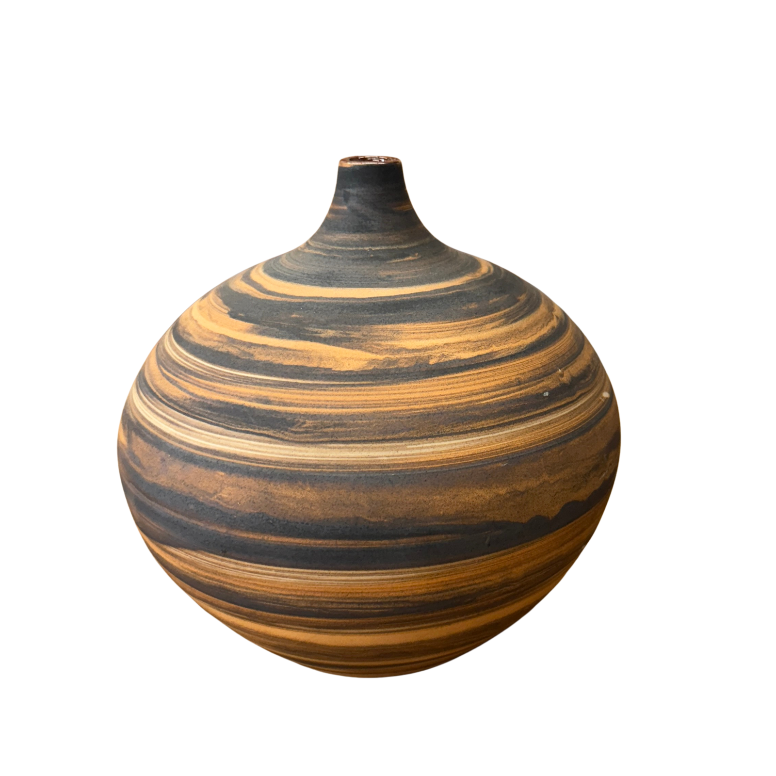 Small Black and Orange Canyon Drift Round Prem Vase, SKU , image 1
