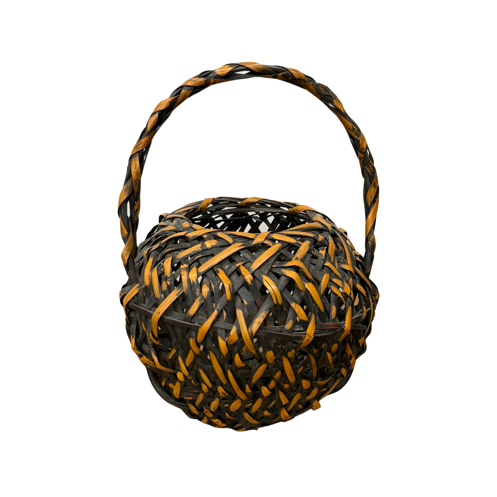 Small Round Orange and Black Basket with Curved Handle - FEA Home