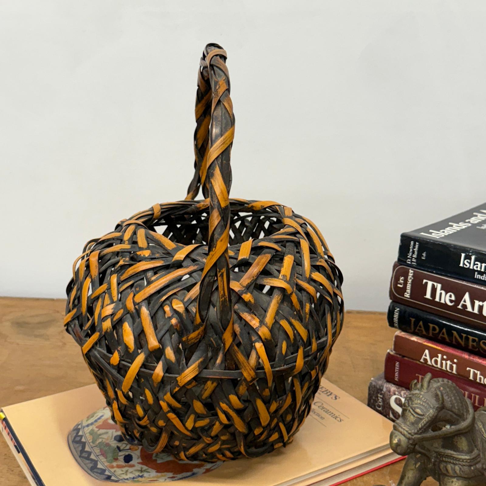 Small Round Orange and Black Basket with Curved Handle - FEA Home