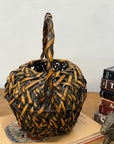 Small Round Orange and Black Basket with Curved Handle - FEA Home