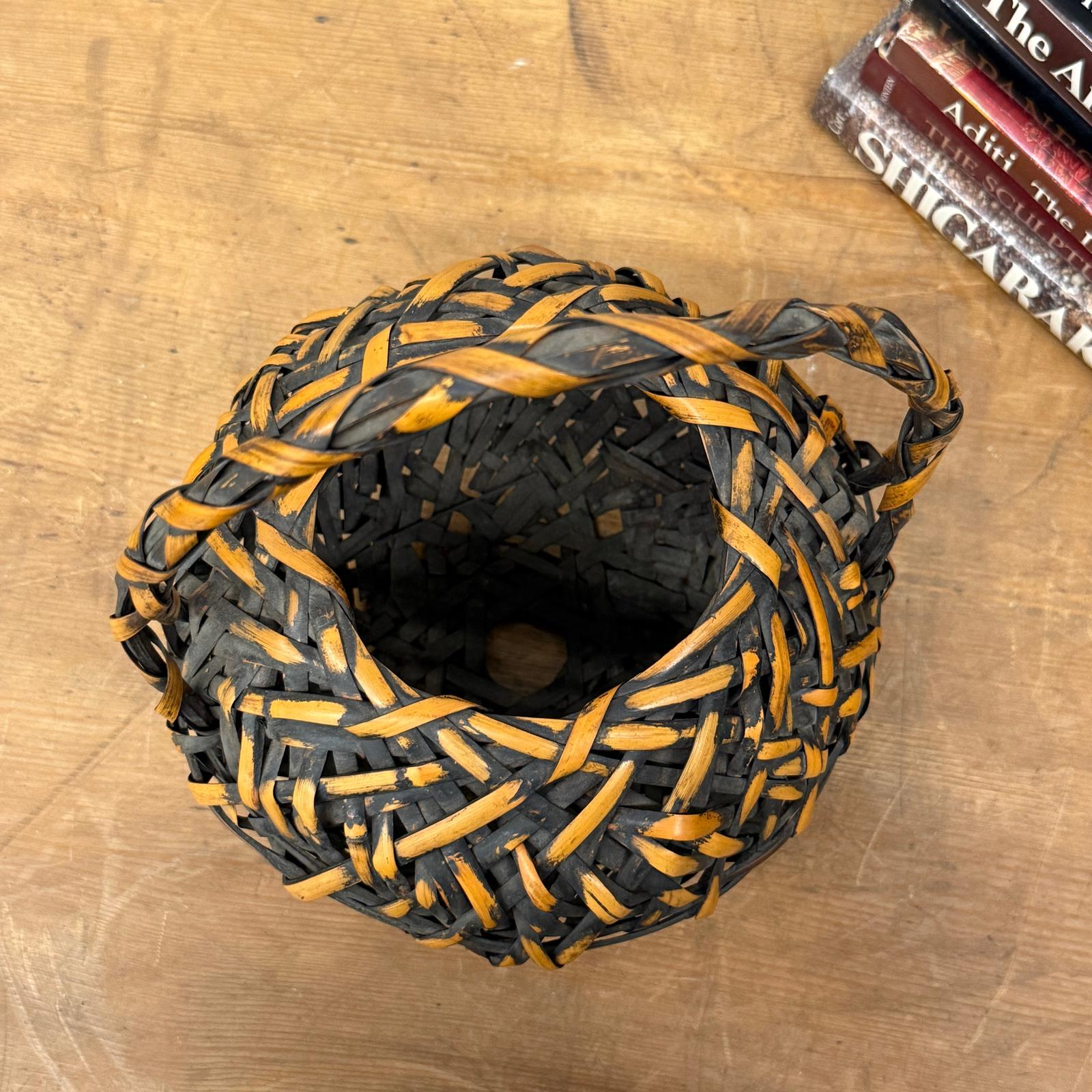 Small Round Orange and Black Basket with Curved Handle - FEA Home