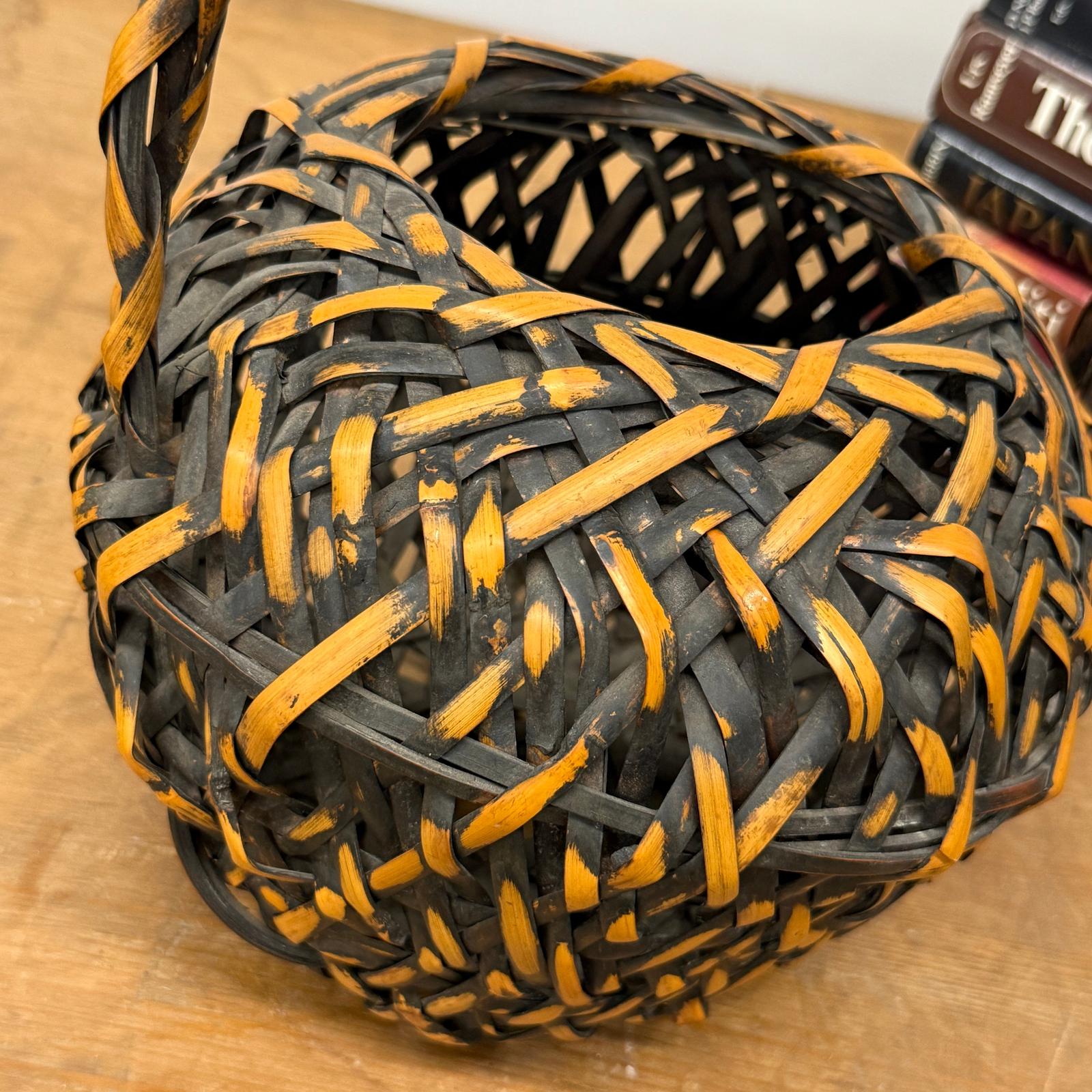 Small Round Orange and Black Basket with Curved Handle - FEA Home