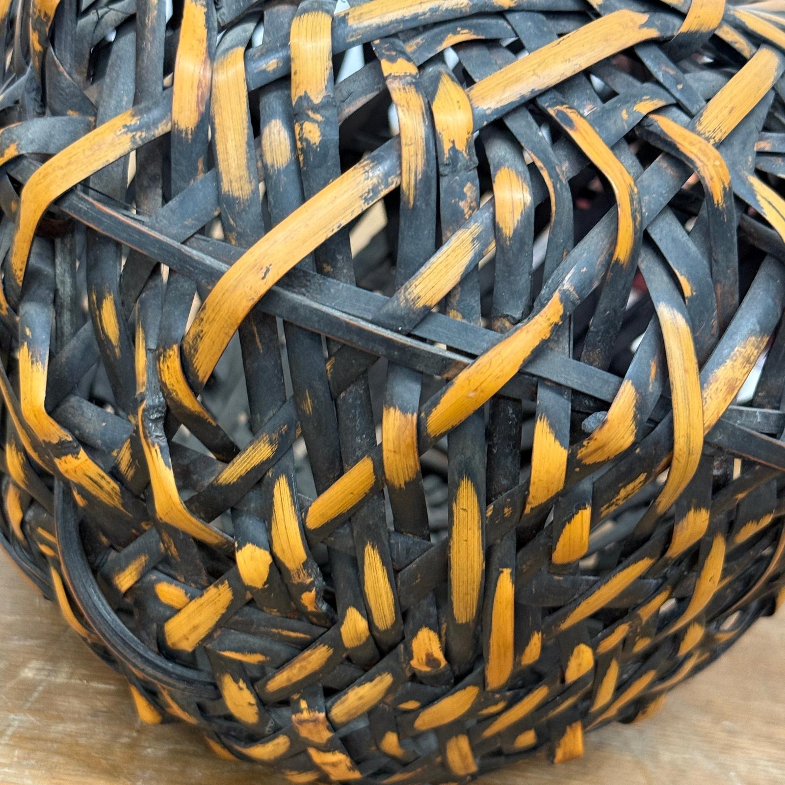 Small Round Orange and Black Basket with Curved Handle - FEA Home