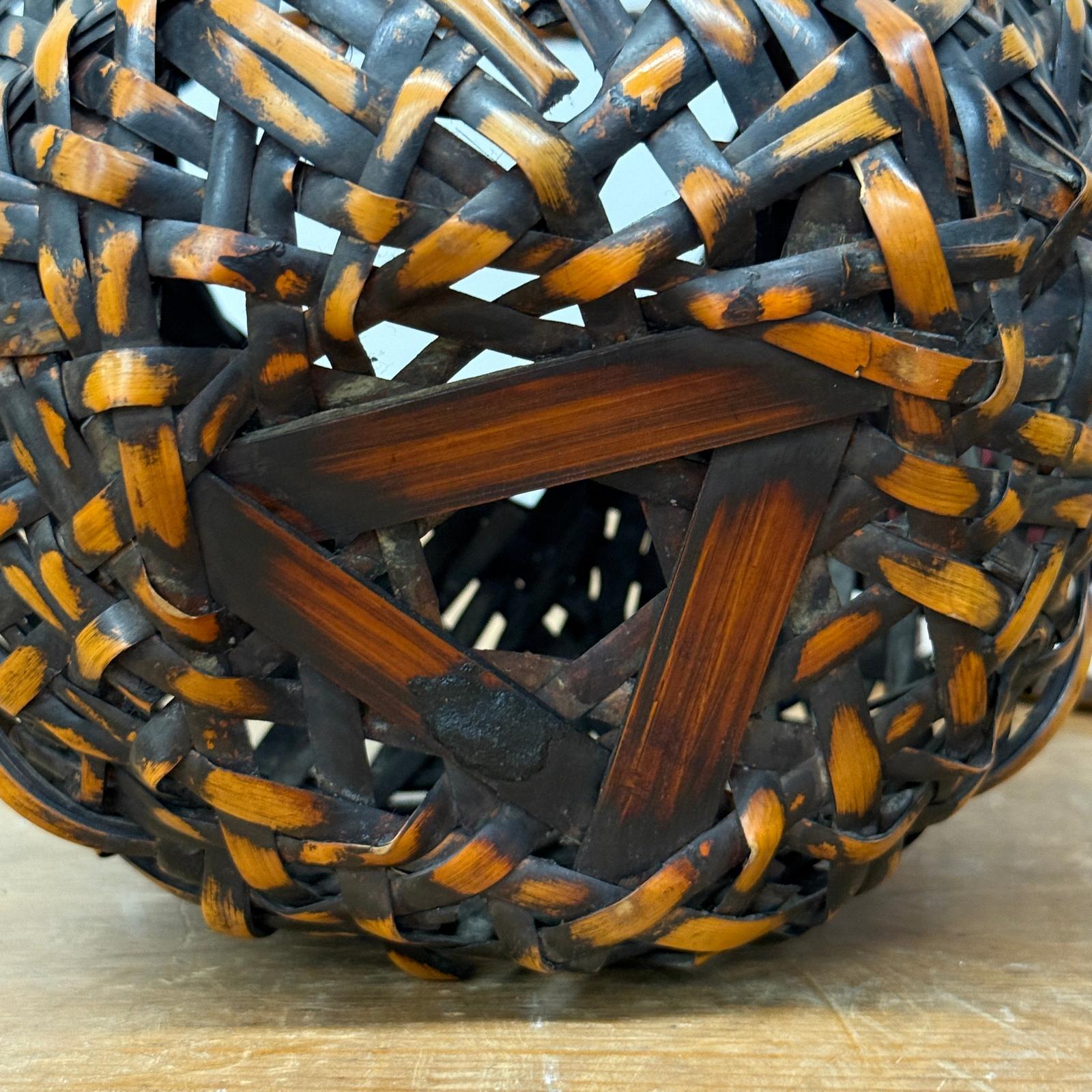 Small Round Orange and Black Basket with Curved Handle - FEA Home