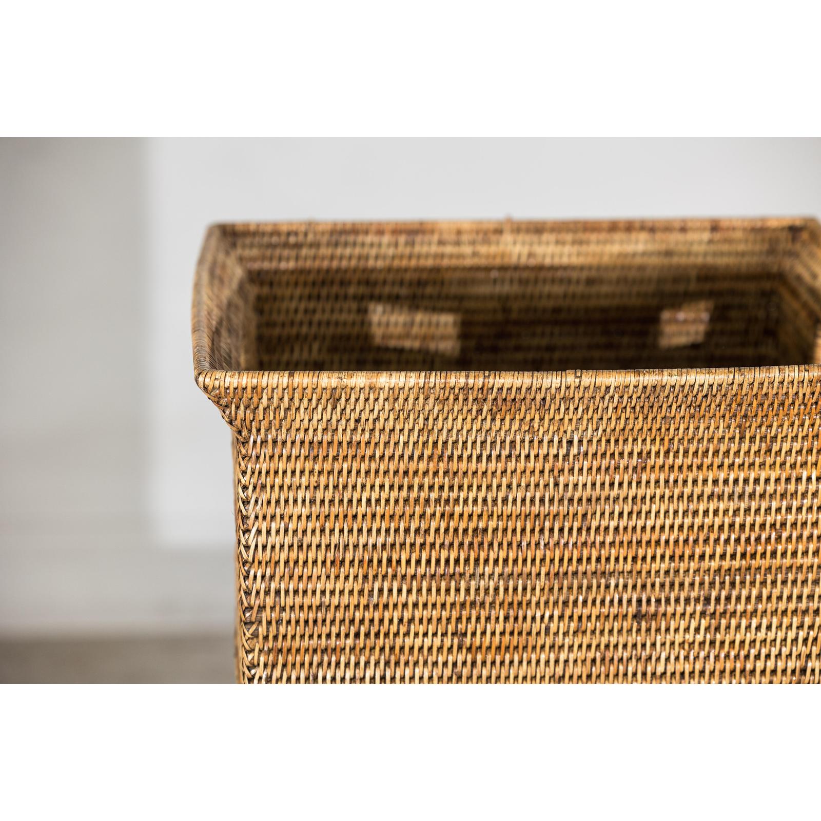 Square Country Style Vintage Rattan Storage Box with Side Handles