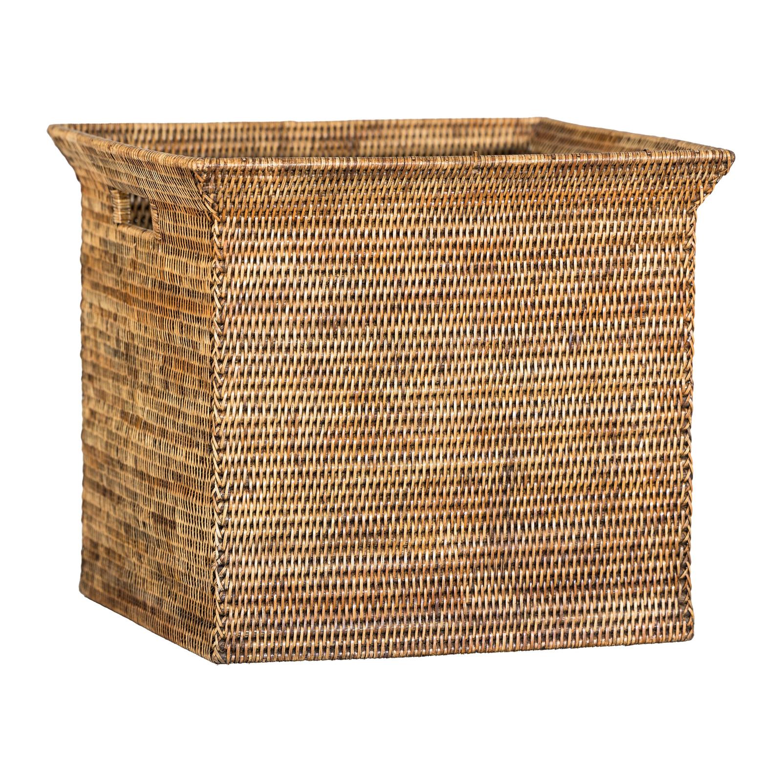 Square Country Style Vintage Rattan Storage Box with Side Handles