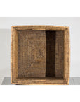 Square Country Style Vintage Rattan Storage Box with Side Handles