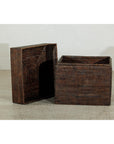 Square Dark Brown Rattan Vintage Basket with Removable Lid - image 10