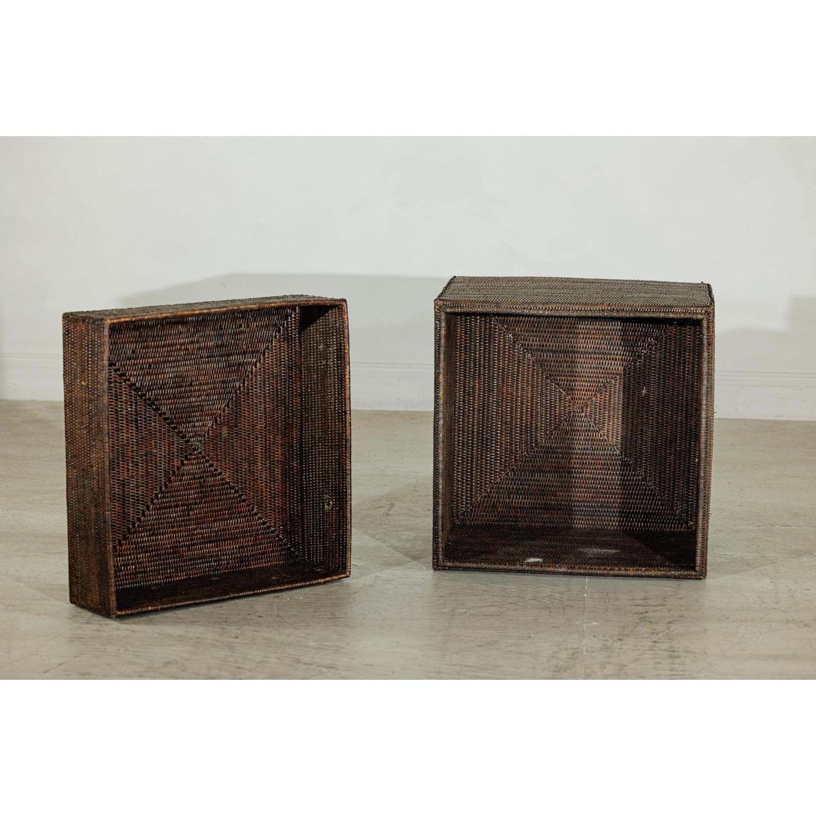 Square Dark Brown Rattan Vintage Basket with Removable Lid - image 12