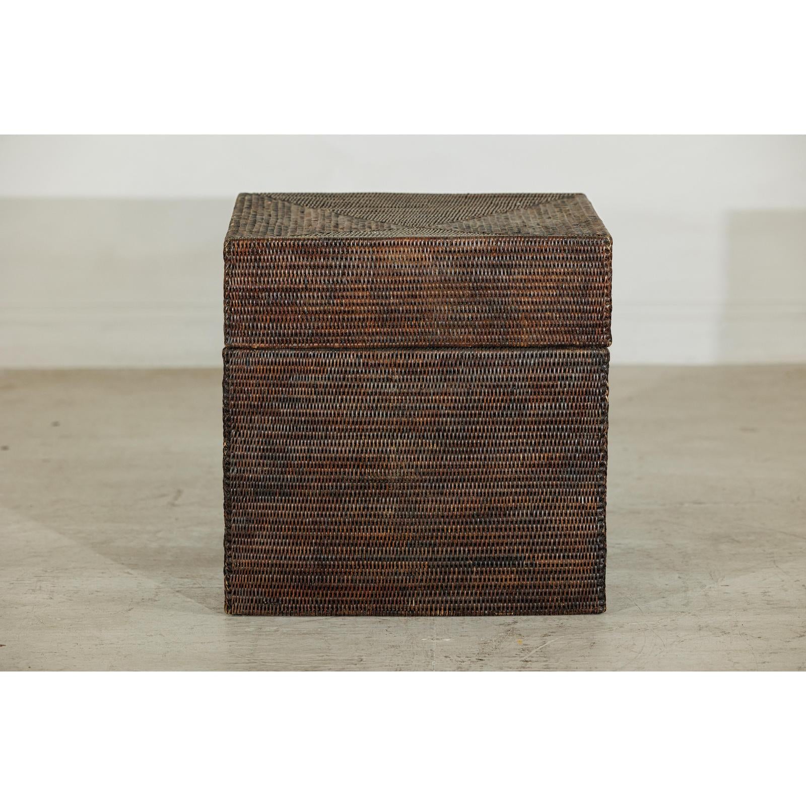 Square Dark Brown Rattan Vintage Basket with Removable Lid - image 13