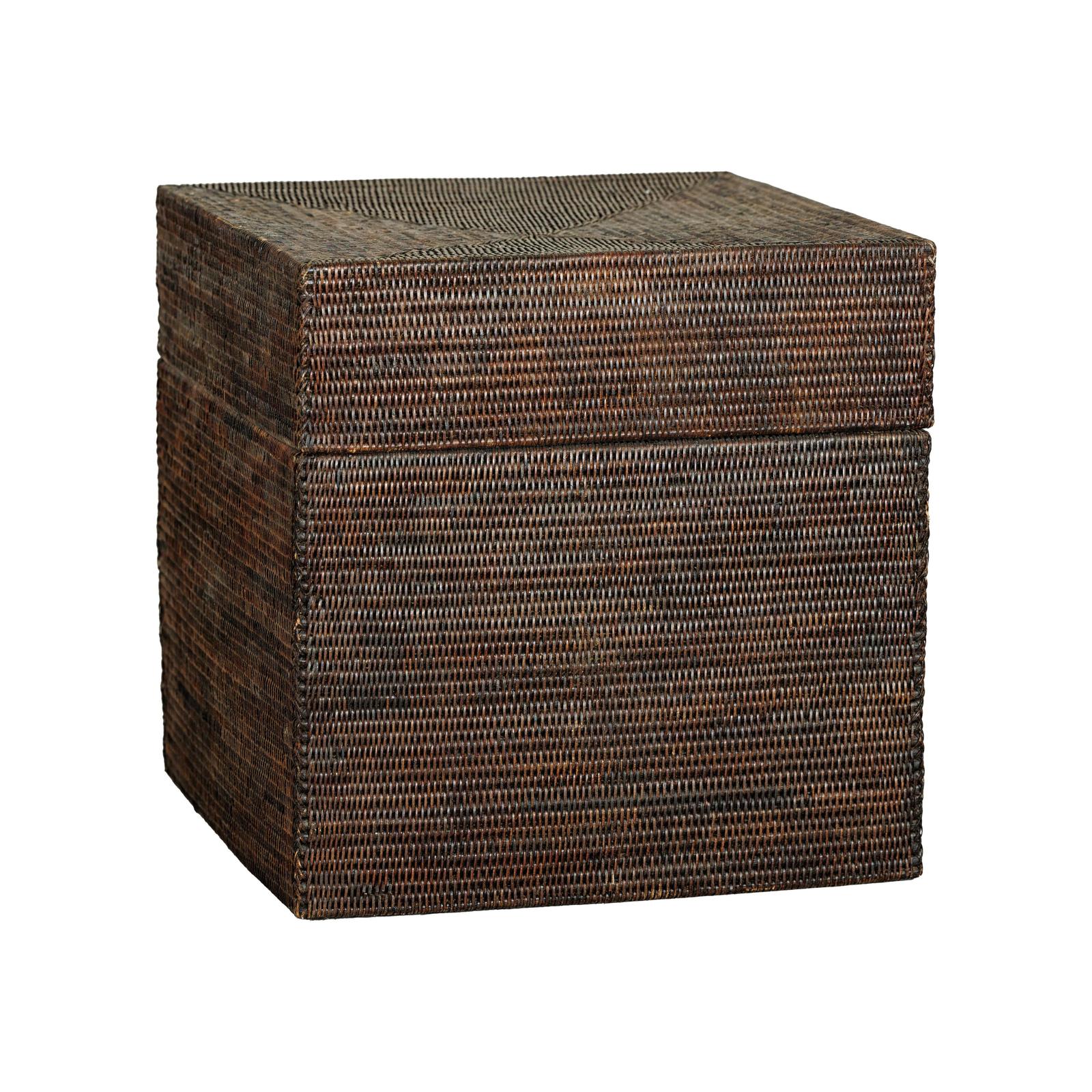 Square Dark Brown Rattan Vintage Basket with Removable Lid - image 14