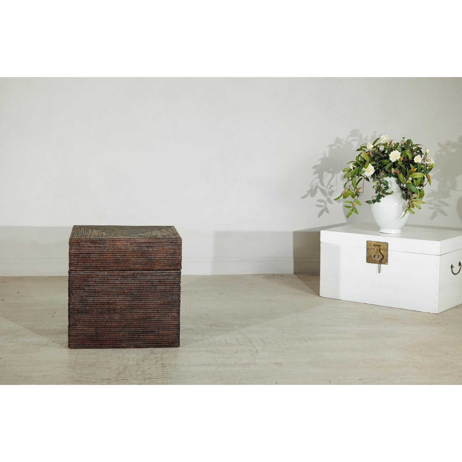 Square Dark Brown Rattan Vintage Basket with Removable Lid - image 2