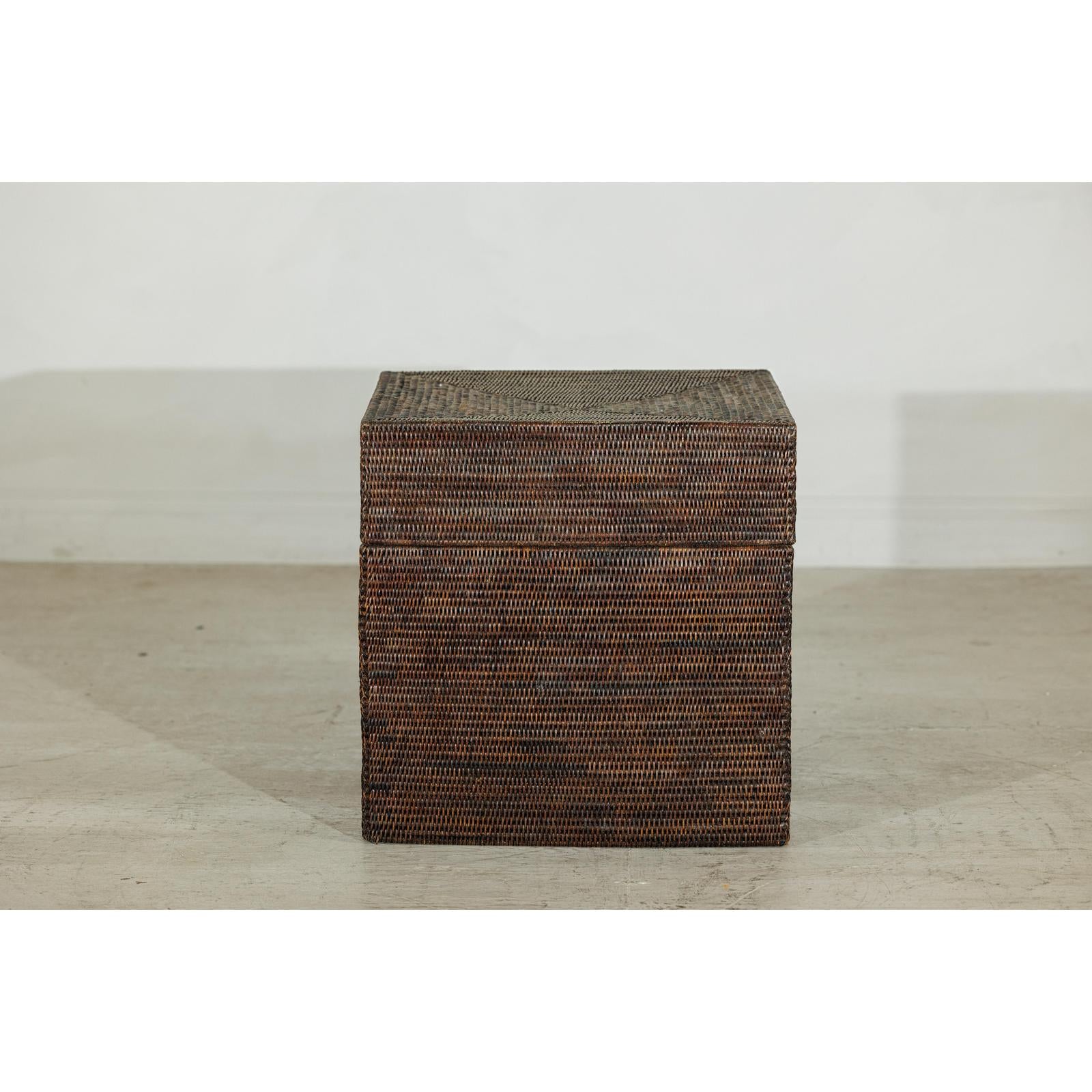 Square Dark Brown Rattan Vintage Basket with Removable Lid - image 4