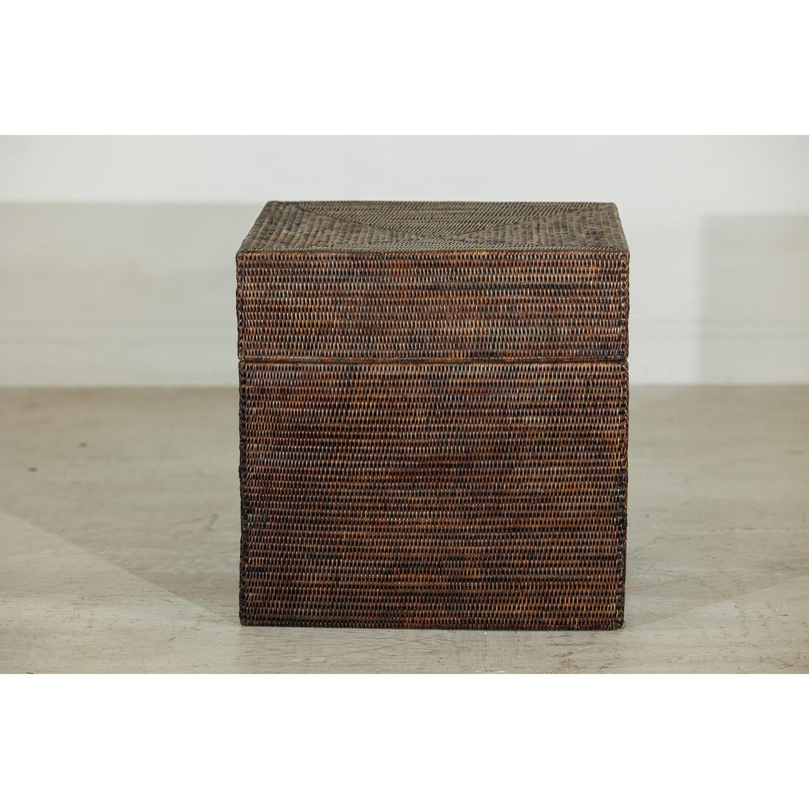 Square Dark Brown Rattan Vintage Basket with Removable Lid - image 5