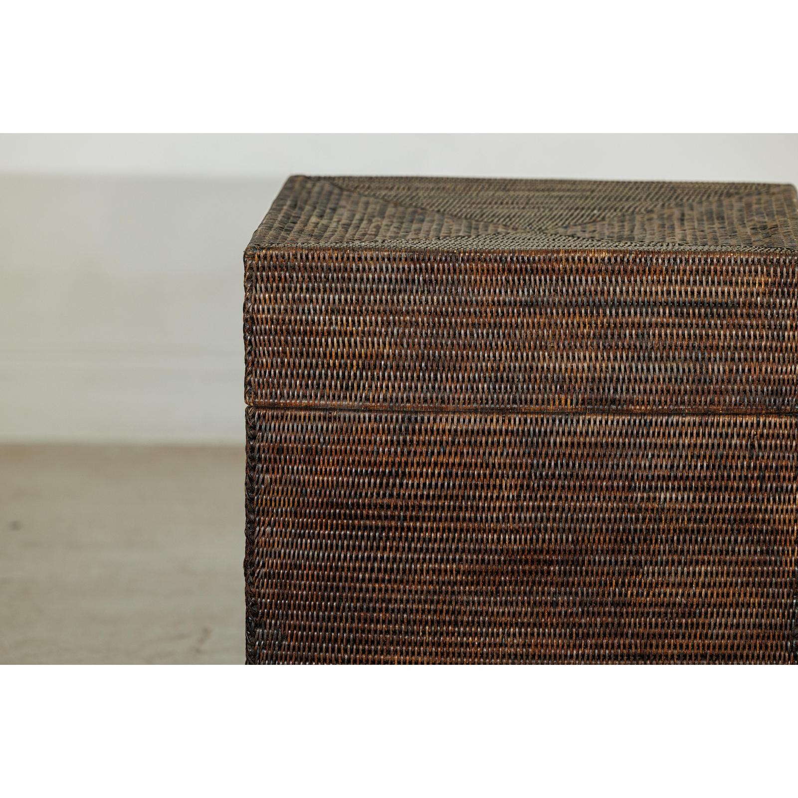Square Dark Brown Rattan Vintage Basket with Removable Lid - image 6