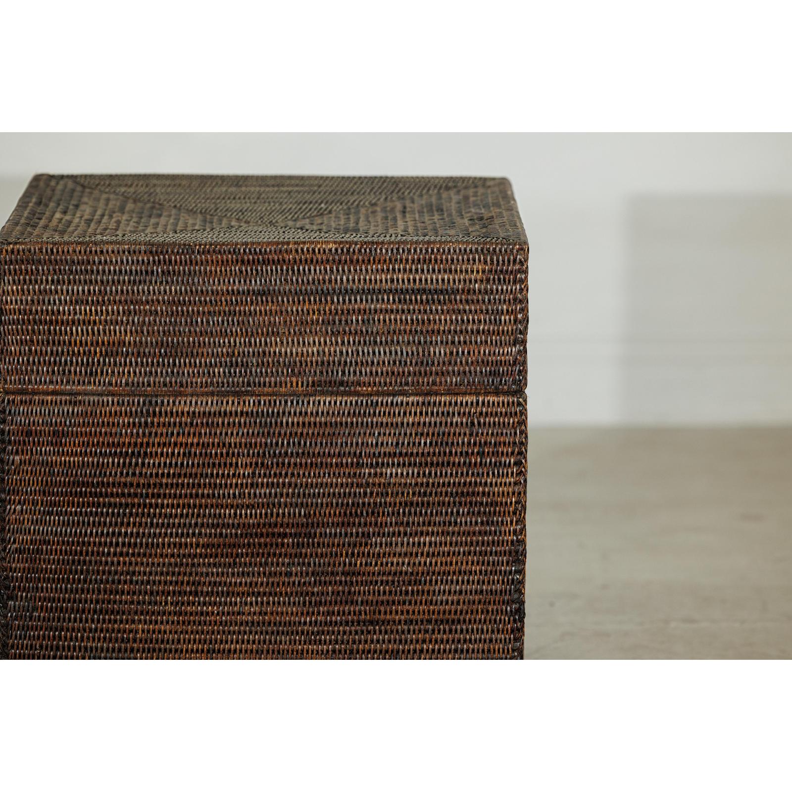 Square Dark Brown Rattan Vintage Basket with Removable Lid - image 7