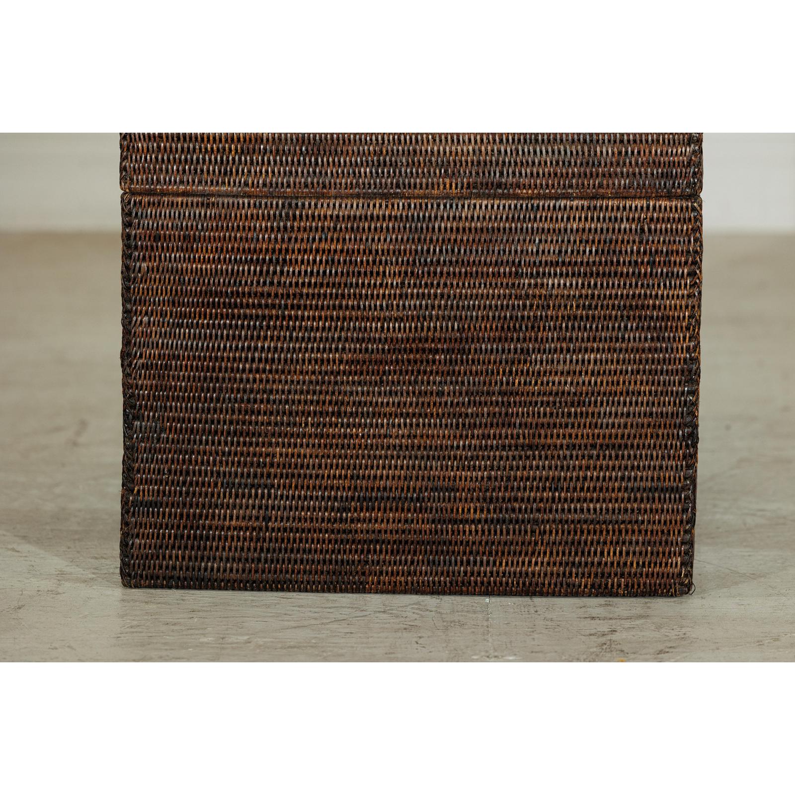 Square Dark Brown Rattan Vintage Basket with Removable Lid - image 8