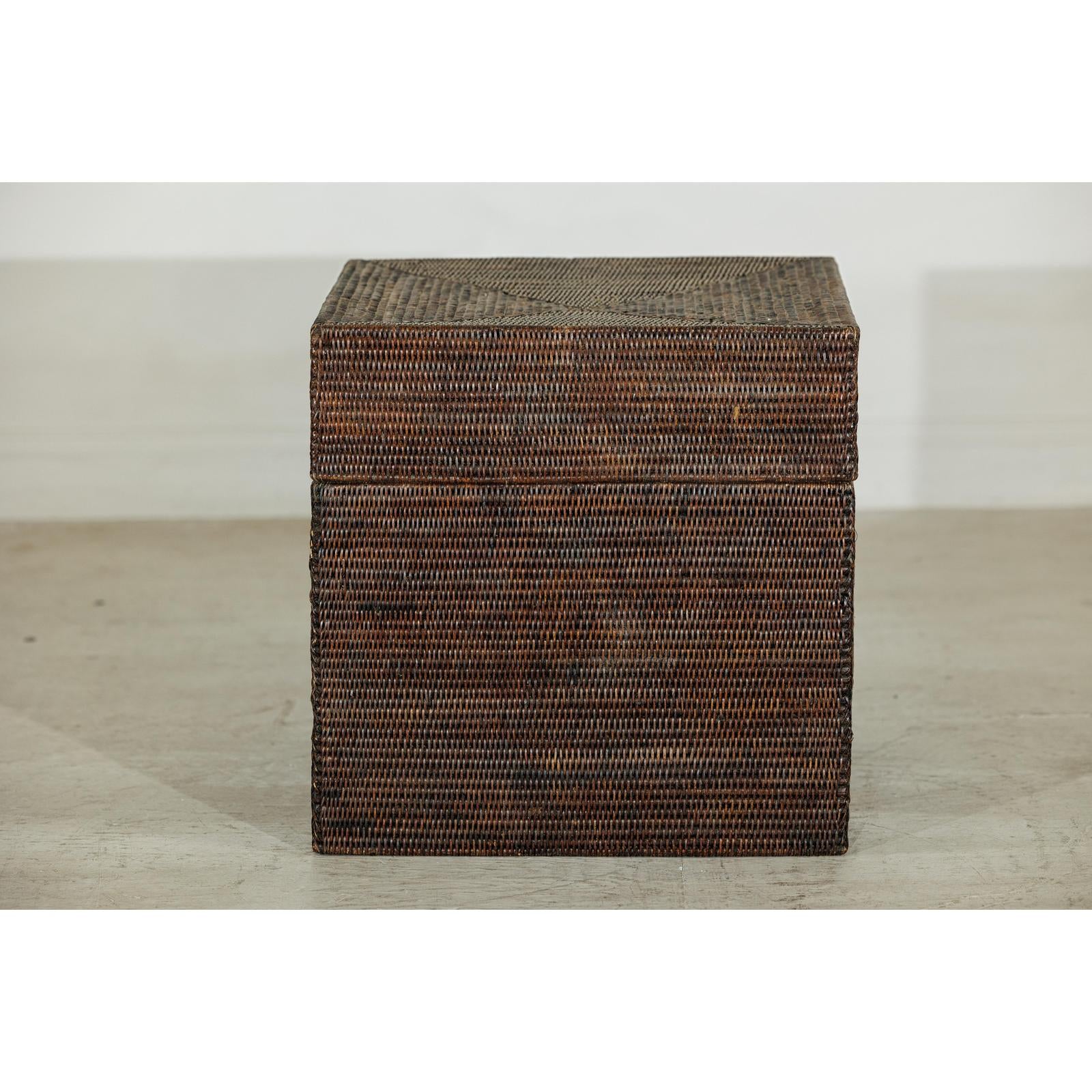 Square Dark Brown Rattan Vintage Basket with Removable Lid - image 9