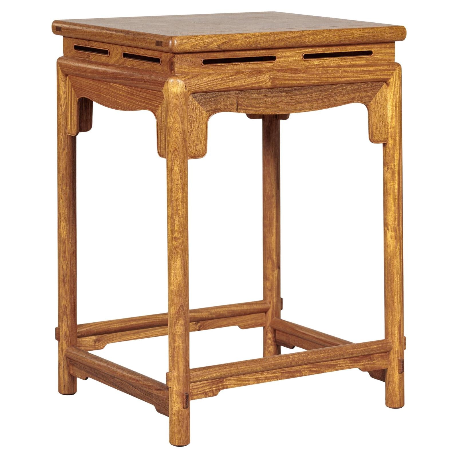 Square Elm Lamp Table with Pierced Apron and Warm Wood Grain Finish-1. Asian & Chinese Furniture, Art, Antiques, Vintage Home Décor for sale at FEA Home