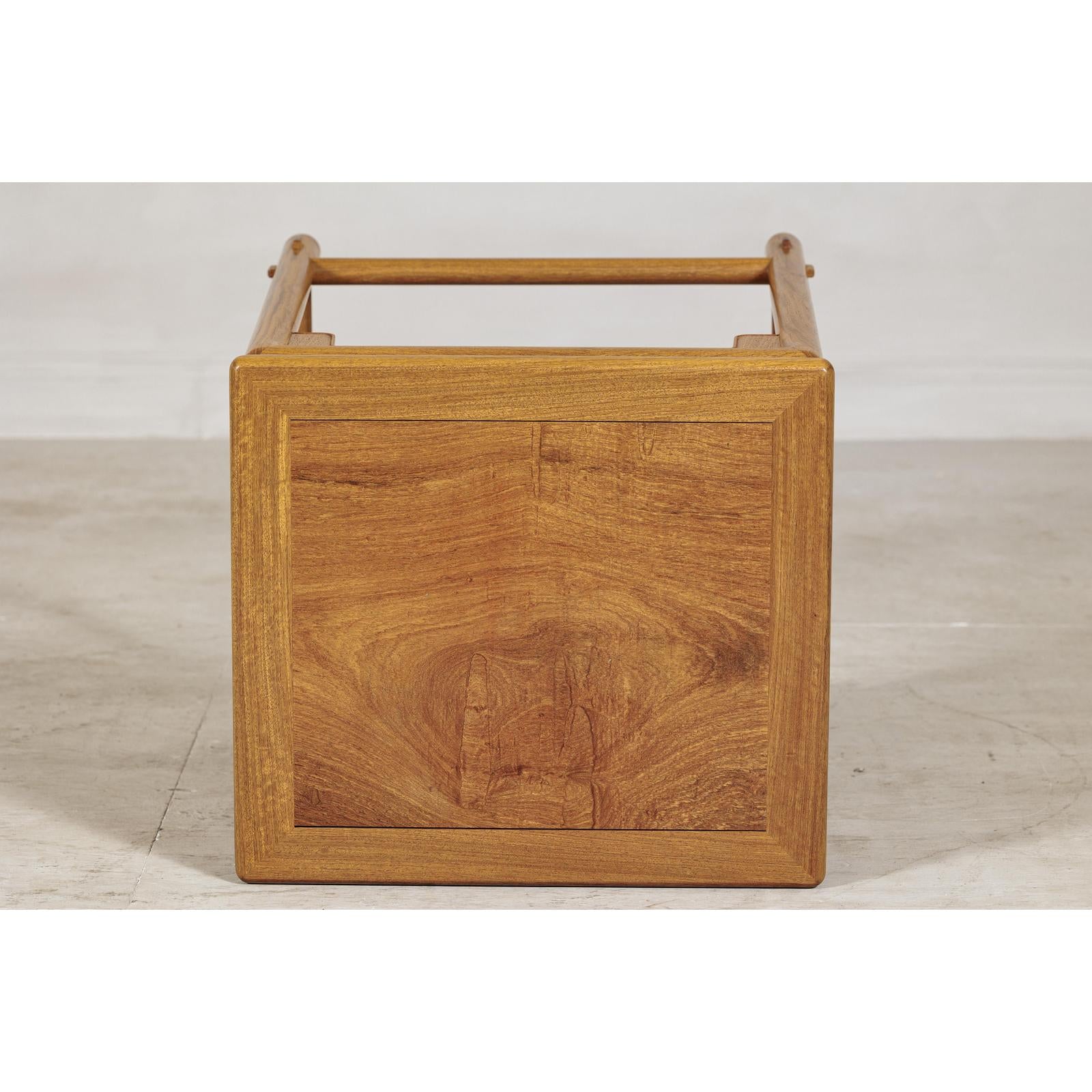 Square Elm Lamp Table with Pierced Apron and Warm Wood Grain Finish-11. Asian &amp; Chinese Furniture, Art, Antiques, Vintage Home Décor for sale at FEA Home