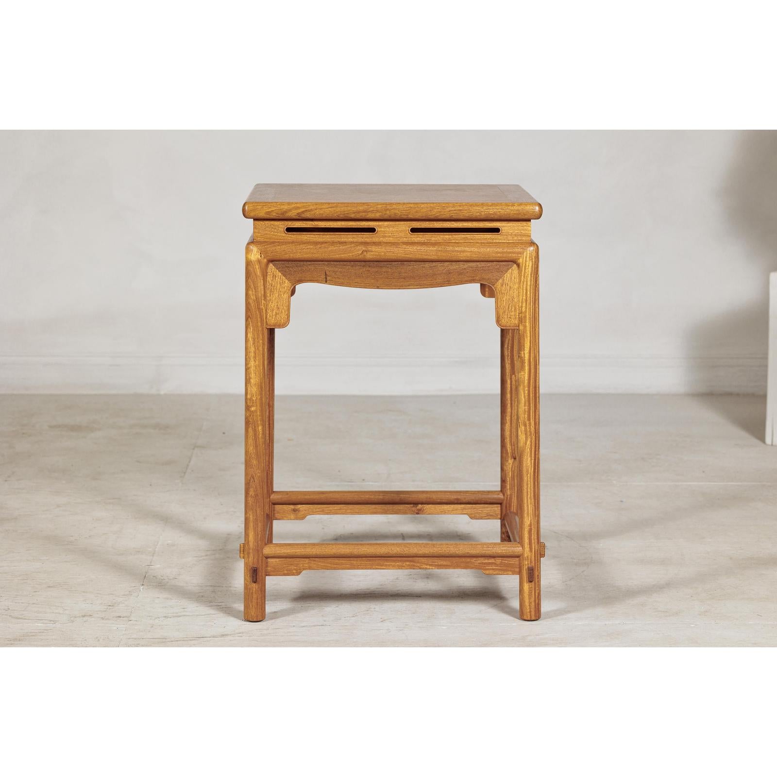 Square Elm Lamp Table with Pierced Apron and Warm Wood Grain Finish-12. Asian &amp; Chinese Furniture, Art, Antiques, Vintage Home Décor for sale at FEA Home