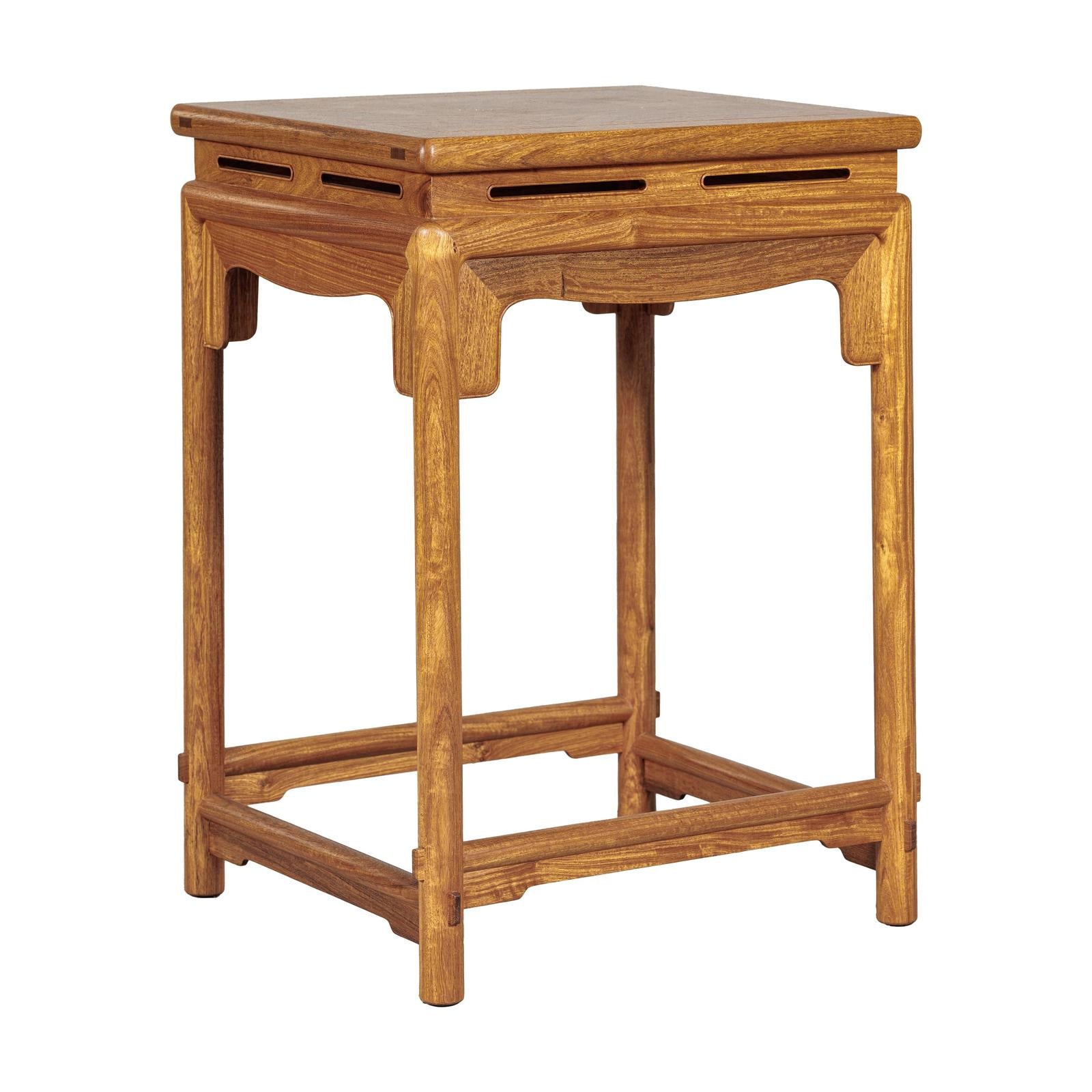 Square Elm Lamp Table with Pierced Apron and Warm Wood Grain Finish-13. Asian &amp; Chinese Furniture, Art, Antiques, Vintage Home Décor for sale at FEA Home