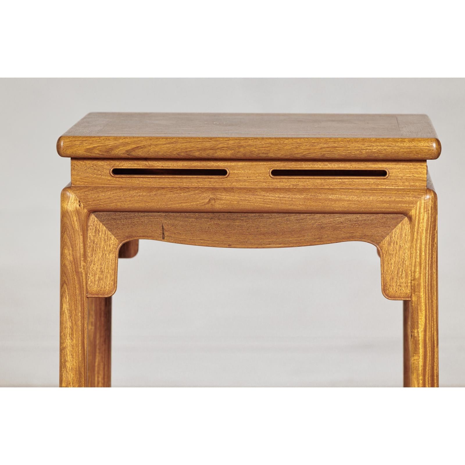 Square Elm Lamp Table with Pierced Apron and Warm Wood Grain Finish-3. Asian &amp; Chinese Furniture, Art, Antiques, Vintage Home Décor for sale at FEA Home